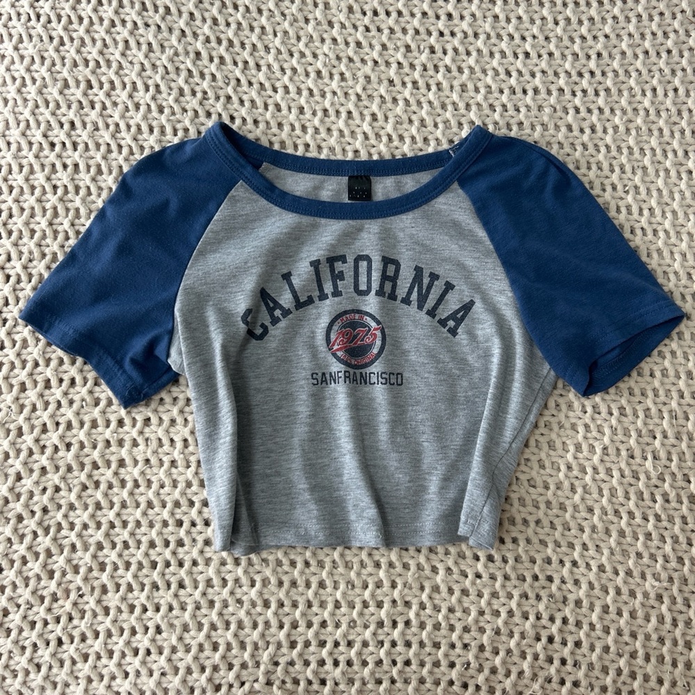 Navy + Grey Cropped California Baseball Tee S